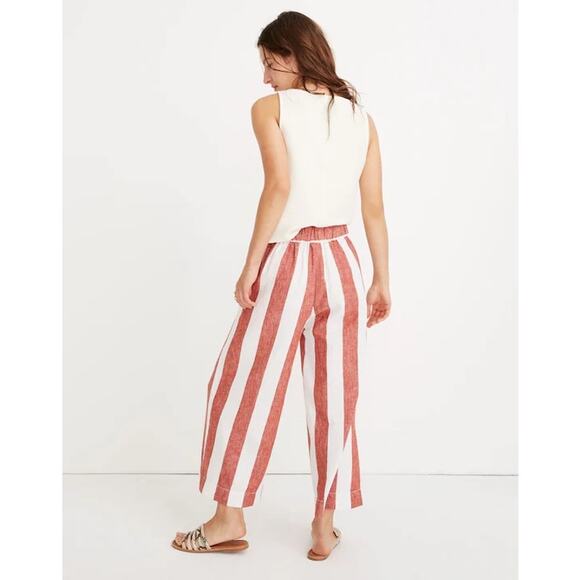 Linen Blend Madewell Huston Pull On Crop Pants Bold Stripe Beach Summer Preppy - Picture 5 of 16